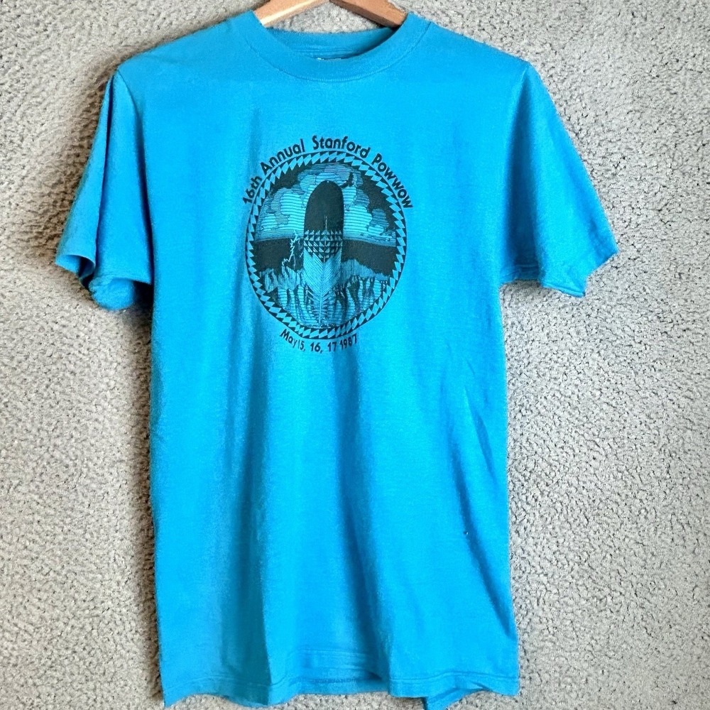Vintage 80s 16th Annual Stanford POW WOW T Shirt Size Medium Jerzees By Russell